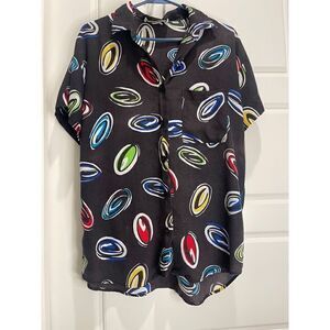 Traffic Jam vintage black/multicolored disc short sleeve shirt size M